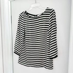 Ann Taylor LOFT Black & White Sheer Stripe Top, Small.